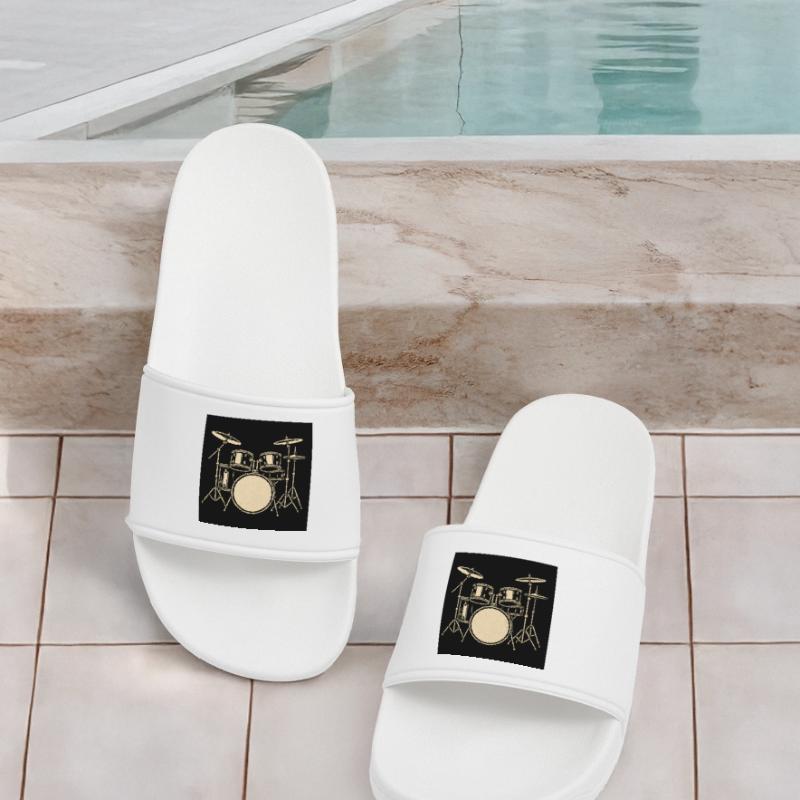 Black Silver Drumset Illustration Women’s Pool Sliders