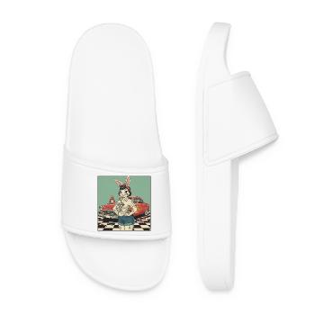 Bunny Racer Pinup Retro Car - Women’s Pool Sliders - white - Front