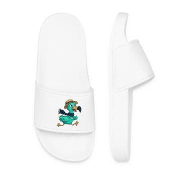 Happy Flamingo Bird Holiday Run Wearing Hat - Women’s Pool Sliders - white - Front