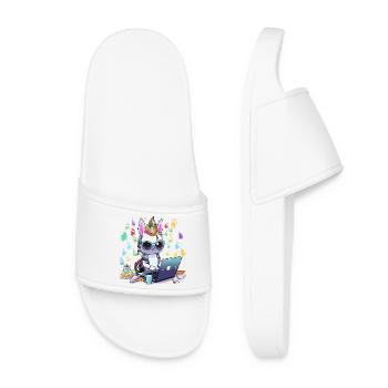 Unicorn tech gamer in creative studio - Women’s Pool Sliders - white - Front