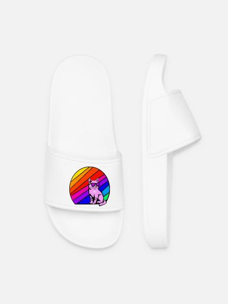 Rainbow cat with sunglasses - Women’s Pool Sliders - white