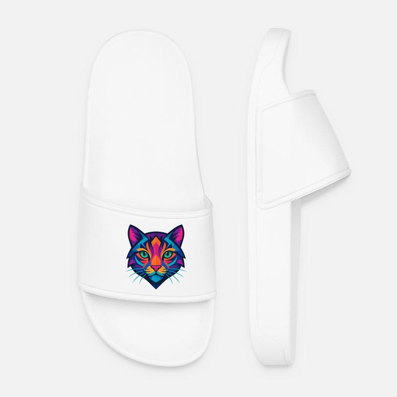 Colorful geometric cat face - Women’s Pool Sliders - white