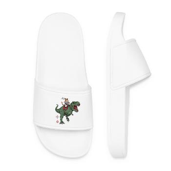 Cat Knight on Dinosaur - Women’s Pool Sliders - white - Front