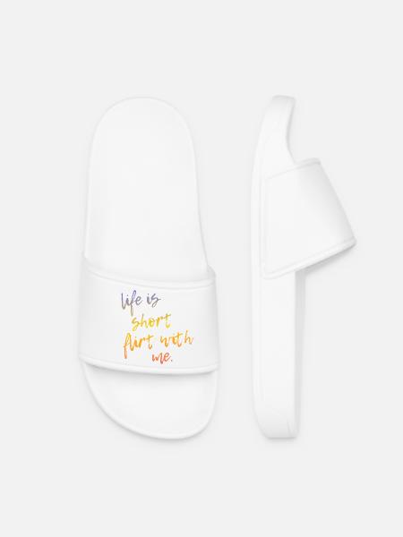 Life is Short Flirt With Me - Tour Gradient Script - Frauen Badelatschen - Weiß