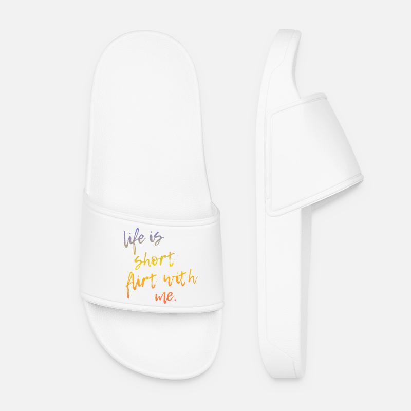 Life is Short Flirt With Me - Tour Gradient Script - Women’s Pool Sliders - white