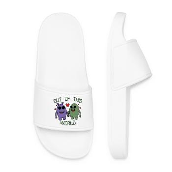 Out of This World Alien Couple Holding Hands - Women’s Pool Sliders - white - Front
