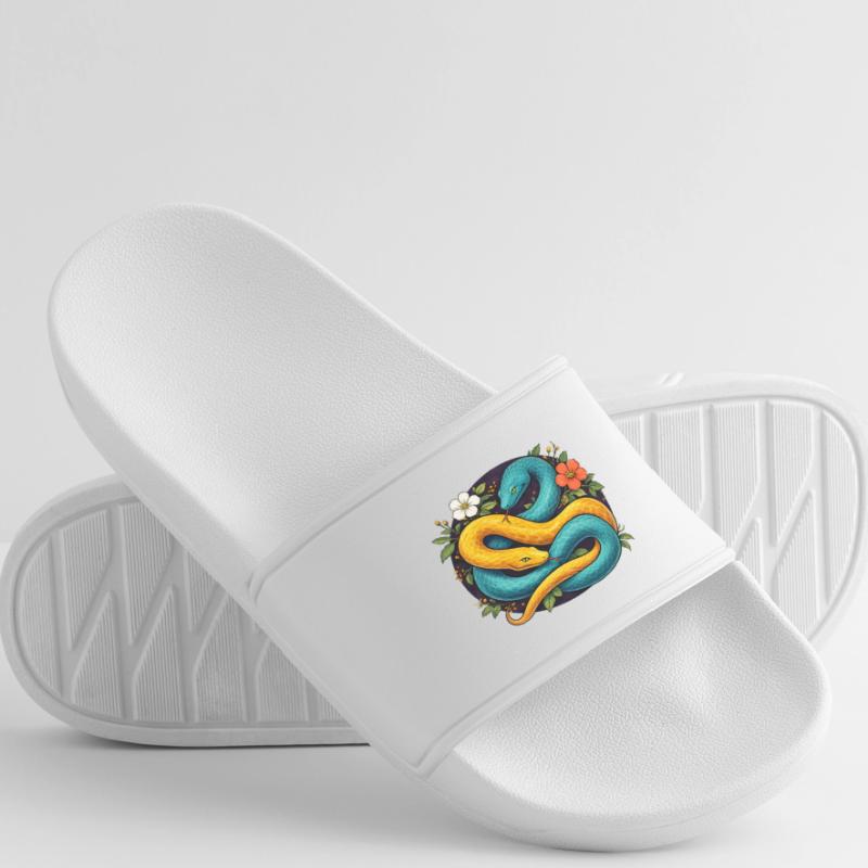 Deux serpents python dans l’anneau fleuri Claquettes Femme