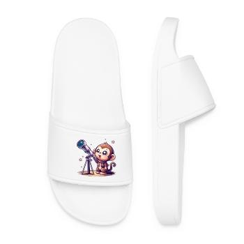 Starry Sky Monkey with Telescope - Women’s Pool Sliders - white - Front
