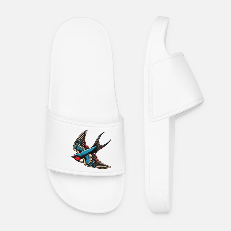 Swallow bird blue red plumage and tan wings - Women’s Pool Sliders - white