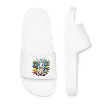 Lapin Pâques Pastel et Œufs Fleuris - Claquettes Femme - blanc - Devant
