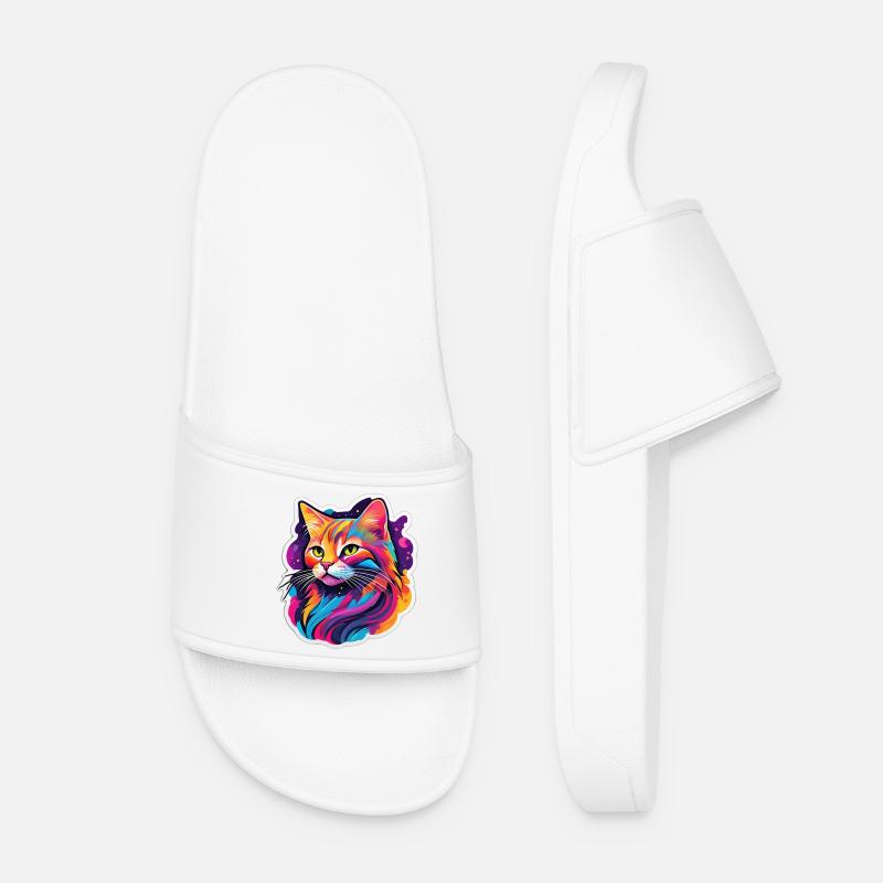 Chat Éclatant Arc en Ciel - Claquettes Femme - blanc