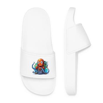 Travel Octopus with Globe - Women’s Pool Sliders - white - Front