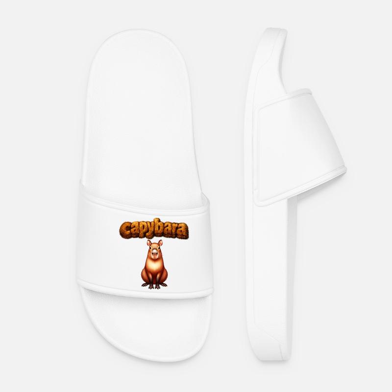 Hairy Capybara Artwork - Women’s Pool Sliders - white