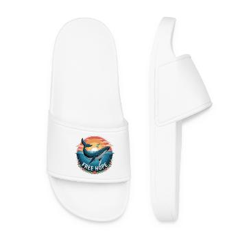 FREE HOPE :: Hope/ Timmy the Whale in the Baltic Sea - Women’s Pool Sliders - white - Front