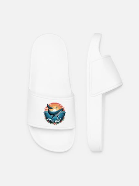 FREE HOPE :: Hope/ Timmy the Whale in the Baltic Sea - Women’s Pool Sliders - white