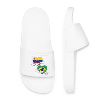 Venezuelan Brazilian Heart Flags - Women’s Pool Sliders - white - Front
