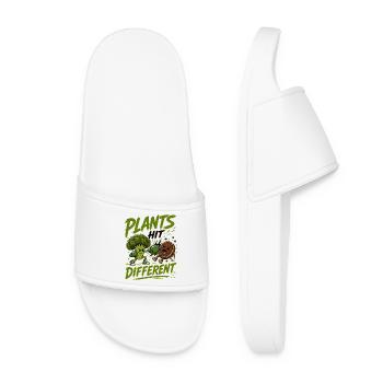 Plants Hit Different - Funny Veggie/Vegan Design - Women’s Pool Sliders - white - Front