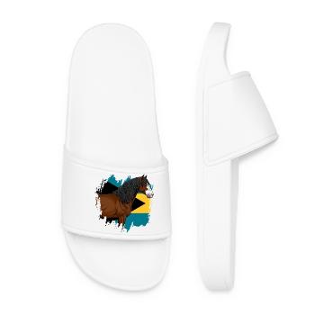 Der Kopf des Abaco-Pferdes und die Flagge der Bahamas - Frauen Badelatschen - Weiß - Vorne