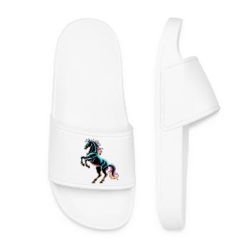 Cheval Néon Lumière Glitch Style Rétro - Claquettes Femme - blanc - Devant