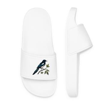 Pie bavarde “Pica pica” — gravure ornithologique - Claquettes Femme - blanc - Devant