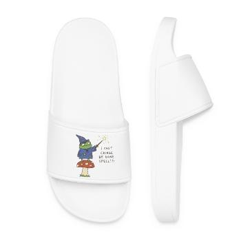 I Cast Be Gone Spell Funny Frog Wizard  - Women’s Pool Sliders - white - Front