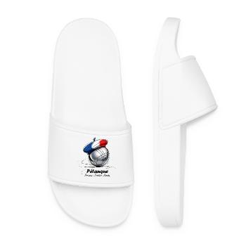 Boule de Pétanque Française en Béret Tricolore - Claquettes Femme - blanc - Devant