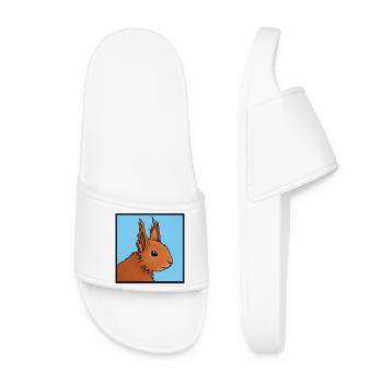 Squirrel Portrait on Sky Blue - Women’s Pool Sliders - white - Front