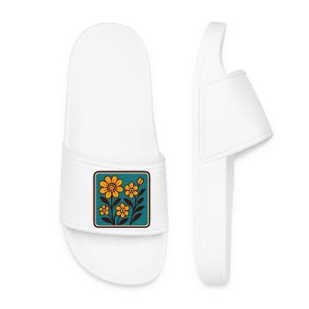 Sunflowers in the teal field - Women’s Pool Sliders - white - Front