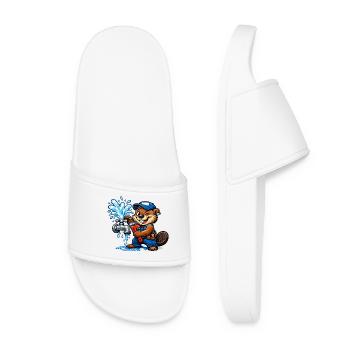Beaver Plumber repairing a faucet Splashing - Women’s Pool Sliders - white - Front