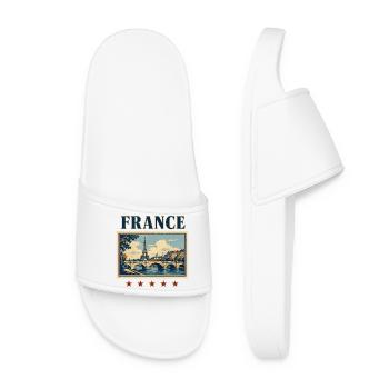 Paris Vintage Stamp Tour - Women’s Pool Sliders - white - Front