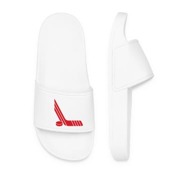 Retro Red Hockey Stick And Puck Minimalist Sport - Women’s Pool Sliders - white - Front