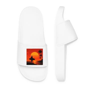 Sunset Surfer Silhouette - Women’s Pool Sliders - white - Front