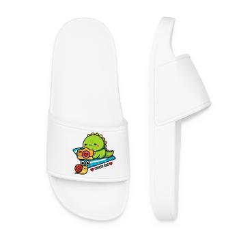 Camera dinosaur with snail friend - Women’s Pool Sliders - white - Front