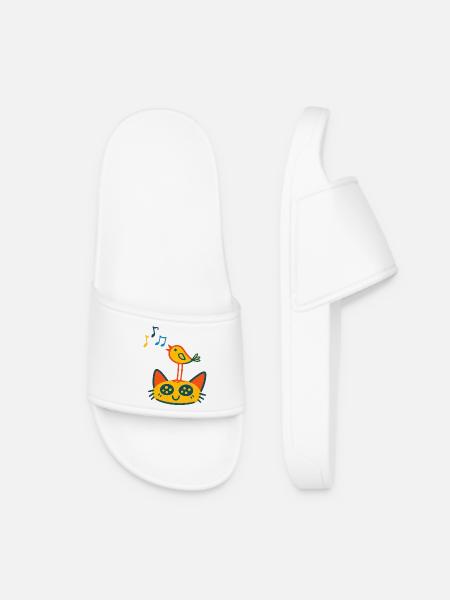 Singing bird on cat - Women’s Pool Sliders - white