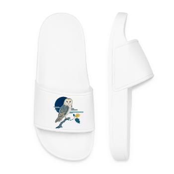 Barn Owl on Oak Branch - Women’s Pool Sliders - white - Front