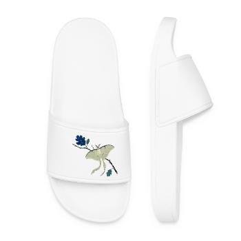 Luna Green Butterfly on Branch - Women’s Pool Sliders - white - Front