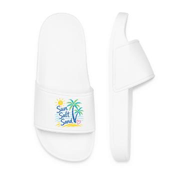 Sun Salt Sand – Summer Beach Palm Tree Design - Women’s Pool Sliders - white - Front