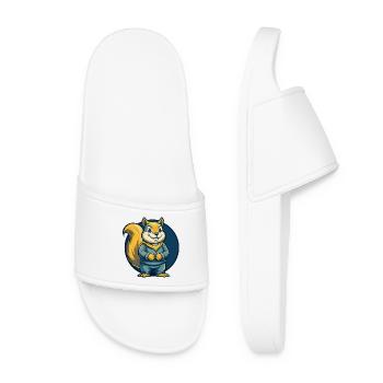 Squirrel Kawaii Mascot Cartoon Clipart Logo Badge - Women’s Pool Sliders - white - Front