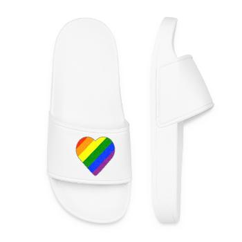 Herz mit Regenbogenstreifen - Frauen Badelatschen - Weiß - Vorne