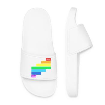Love Wins - Rainbow Horizontal Stripe Design - Women’s Pool Sliders - white - Front