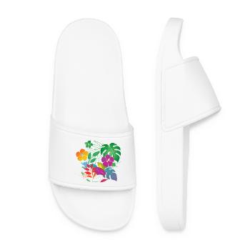 Tropical Flowers and Leaves Design - Women’s Pool Sliders - white - Front