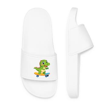 Little Green Dino on Skateboard – Skater Fun - Women’s Pool Sliders - white - Front