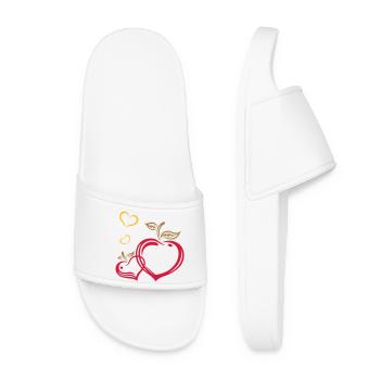 Deux pommes en forme de coeur, automne, fruits, am - Claquettes Femme - blanc - Devant