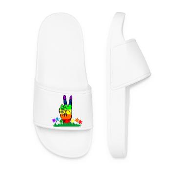 Regenbogen-Handfrieden in Blumen - Frauen Badelatschen - Weiß - Vorne