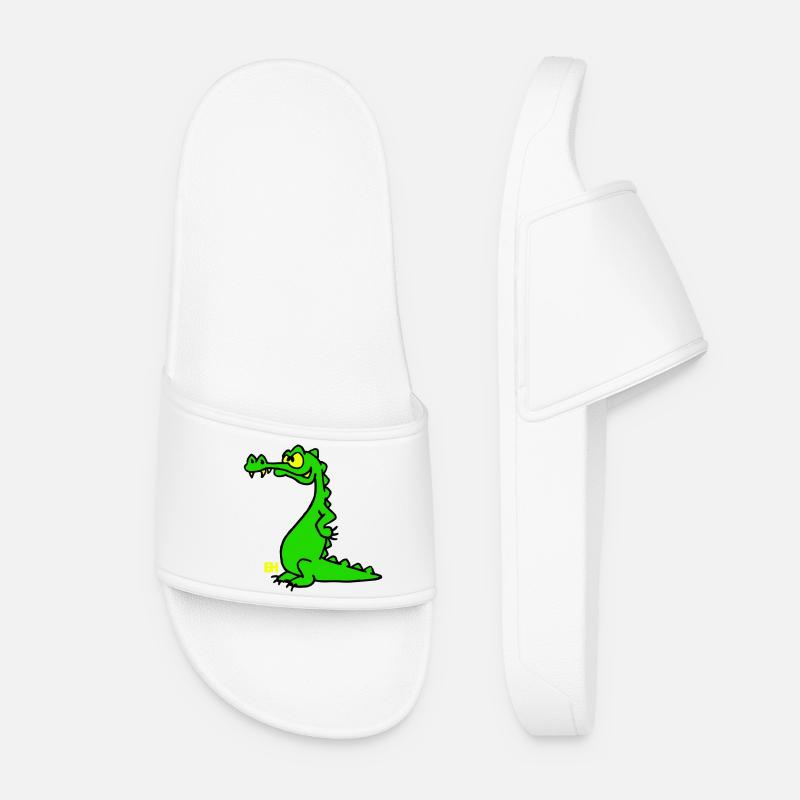Smiling Crocodile, Three Color Design - Women’s Pool Sliders - white