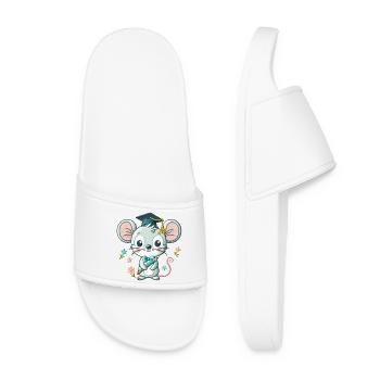 Graduation Mouse Illustration - Women’s Pool Sliders - white - Front
