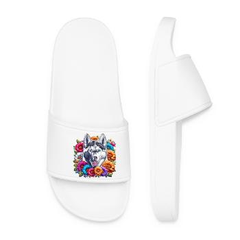 Husky et motif floral - Claquettes Femme - blanc - Devant