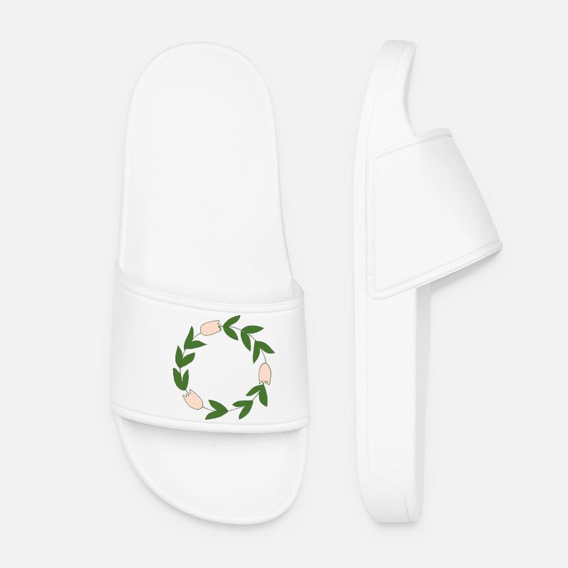 Elegant flower wreath with delicate blossoms - Women’s Pool Sliders - white