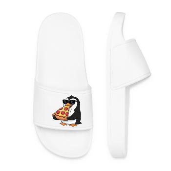 Cute Penguin Fast Food Pizza Italian Food - Women’s Pool Sliders - white - Front
