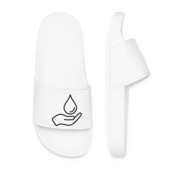 Hand hält Wasser Tropfen Linie Symbol Logo - Frauen Badelatschen - Weiß - Vorne